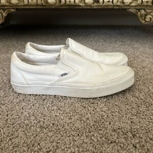 Women’s White Classic Vans Slip-Ons, Size 8.5